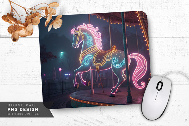 Neon Carousel Horse in Pastel Shades Mouse Pad PNG Design Sublimation Regulrcrative 