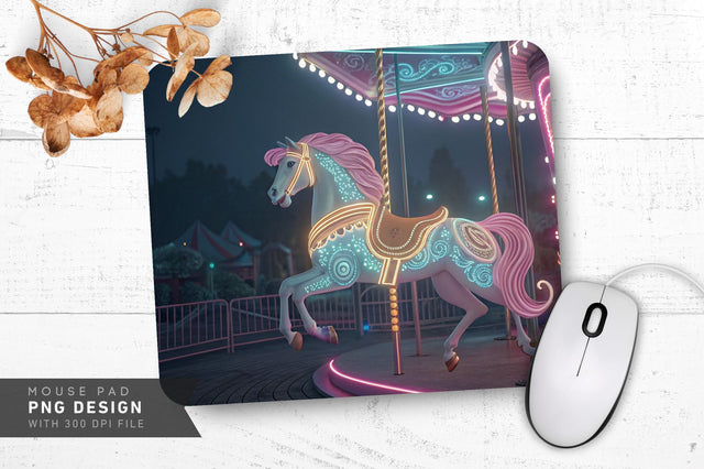Neon Carousel Horse in Pastel Shades Mouse Pad PNG Design Sublimation Regulrcrative 