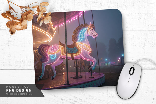 Neon Carousel Horse in Pastel Shades Mouse Pad PNG Sublimation Regulrcrative 