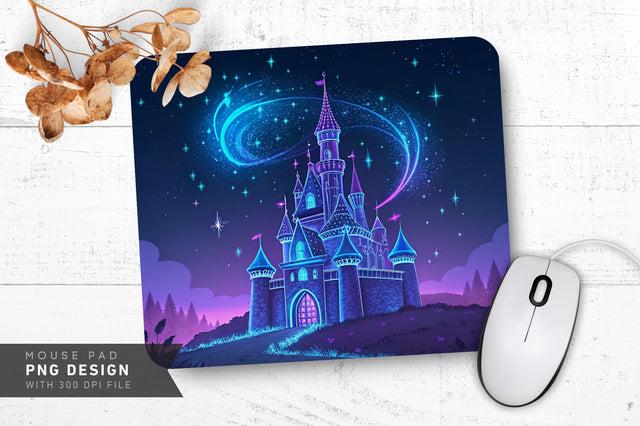 Neon Castle with Magical Aura Mouse Pad PNG Design Sublimation Regulrcrative 