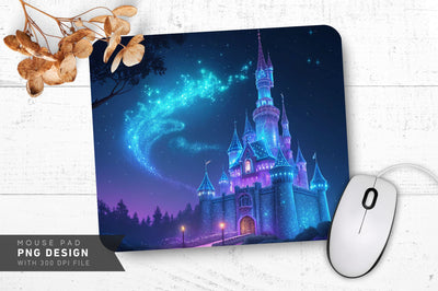 Neon Castle with Magical Aura Mouse Pad PNG Design Sublimation Regulrcrative 
