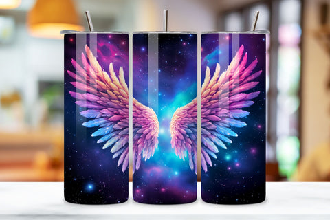 Neon Celestial Wings Tumbler Wrap | Sublimation PNG design Sublimation FloridPrintables 