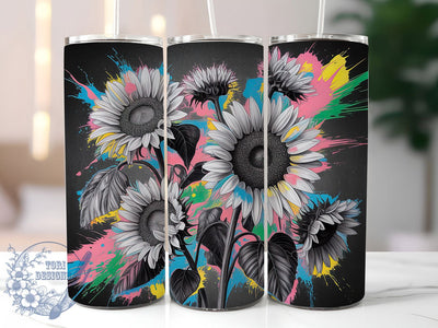 Neon Charcoal Sunflower 20oz Tumbler, Charcoal Drawing Cup Wrap, Artistic Sunflower Design, Sublimation Tumbler Wrap, 20Oz Tumbler Design, Elegant Charcoal Cup, Stylish Neon Floral Wrap Sublimation ToriDesigns 