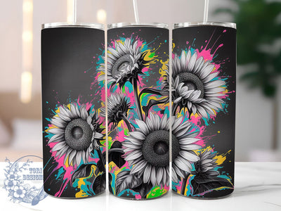 Neon Charcoal Sunflower 20oz Tumbler, Charcoal Drawing Cup Wrap, Artistic Sunflower Design, Sublimation Tumbler Wrap, 20Oz Tumbler Design, Elegant Charcoal Cup, Stylish Neon Floral Wrap Sublimation ToriDesigns 