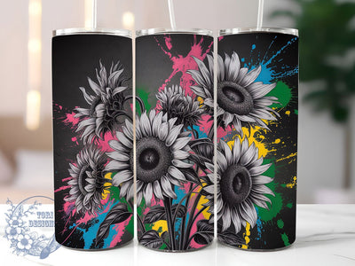 Neon Charcoal Sunflower 20oz Tumbler, Charcoal Drawing Cup Wrap, Artistic Sunflower Design, Sublimation Tumbler Wrap, 20Oz Tumbler Design, Elegant Charcoal Cup, Stylish Neon Floral Wrap Sublimation ToriDesigns 