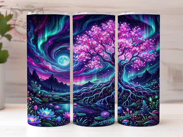 Neon Cherry Blossom 20oz Tumbler, Neon Cherry Blossom, Cherry Blossom PNG, Neon Blossom Tumbler, Blossom Tumbler Wrap, Cherry Blossom Wrap, Neon Cherry PNG, 20oz Tumbler Wrap Sublimation Lara' s Designs 