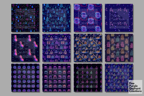 Neon Christmas Digital Paper | Florescent Psychedelic Blacklight Sublimation Digital Pattern Fine Purple Elephant Creations 