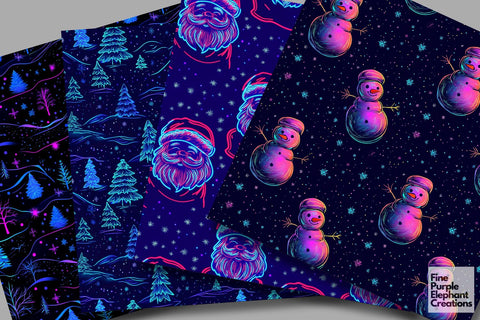Neon Christmas Digital Paper | Florescent Psychedelic Blacklight Sublimation Digital Pattern Fine Purple Elephant Creations 