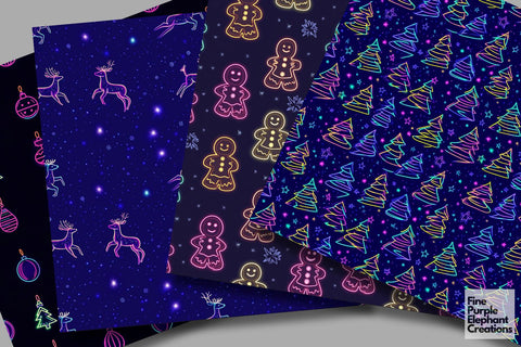Neon Christmas Digital Paper | Florescent Psychedelic Blacklight Sublimation Digital Pattern Fine Purple Elephant Creations 