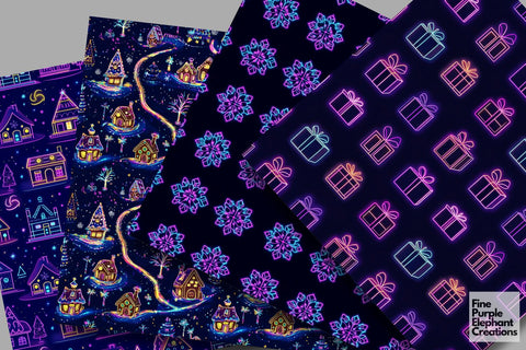 Neon Christmas Digital Paper | Florescent Psychedelic Blacklight Sublimation Digital Pattern Fine Purple Elephant Creations 