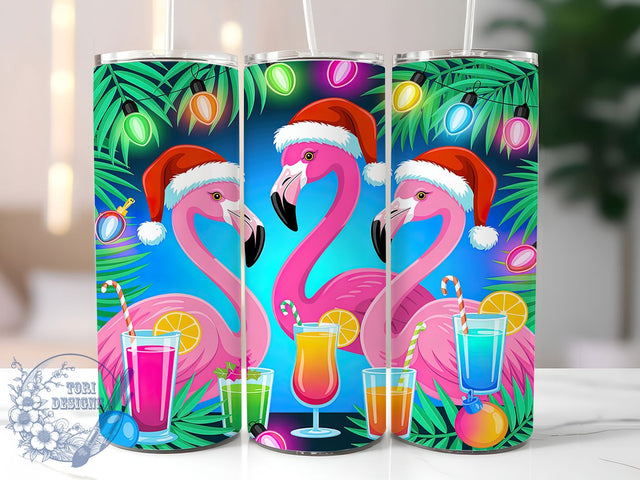 Neon Christmas Flamingo Tumbler, Tropical Christmas Lights, Flamingo Holiday Design, 20Oz Sublimation Wrap, Tropical Neon Pattern, Christmas Flamingo Art, Tumbler Sublimation Sublimation ToriDesigns 