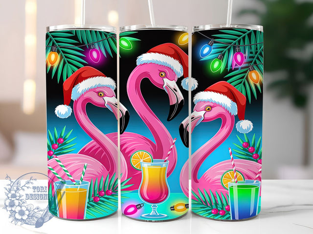 Neon Christmas Flamingo Tumbler, Tropical Christmas Lights, Flamingo Holiday Design, 20Oz Sublimation Wrap, Tropical Neon Pattern, Christmas Flamingo Art, Tumbler Sublimation Sublimation ToriDesigns 