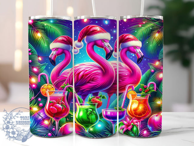 Neon Christmas Flamingo Tumbler, Tropical Christmas Lights, Flamingo Holiday Design, 20Oz Sublimation Wrap, Tropical Neon Pattern, Christmas Flamingo Art, Tumbler Sublimation Sublimation ToriDesigns 