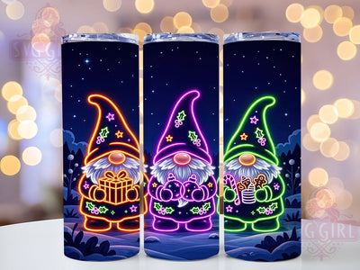 Neon Christmas Gnomes 20oz Tumbler, Electric Holiday, Glowing Beard, Vibrant Winter, Luminous Festive, Bright Yule, Kawaii Glow, Sublimation Wrap Sublimation SvggirlplusArt 