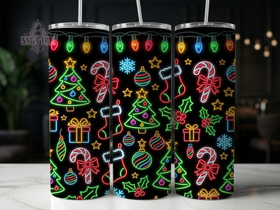 Neon Christmas Icons 20oz Tumbler, Neon Christmas Icons, Christmas Icons, Neon Christmas, Christmas Neon PNG, Neon Tumbler Wrap, 20oz Tumbler Wrap, Christmas Tumbler Sublimation SvggirlplusArt 