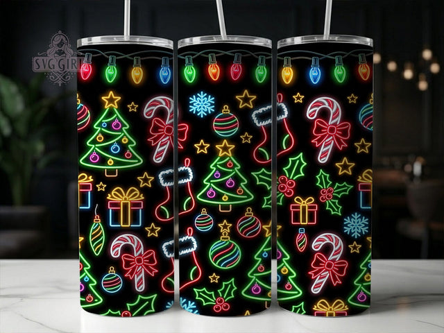 Neon Christmas Icons 20oz Tumbler, Neon Christmas Icons, Christmas Icons, Neon Christmas, Christmas Neon PNG, Neon Tumbler Wrap, 20oz Tumbler Wrap, Christmas Tumbler Sublimation SvggirlplusArt 