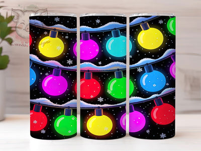 Neon Christmas Lights Tumbler, Colorful Holiday Wrap, Bright Festive Design, Sublimation Cup, 20oz Skinny Tumbler, Glowing Christmas Drinkware, Neon Lights Style Sublimation Lara' s Designs 
