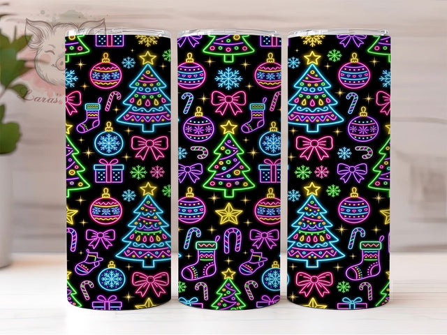 Neon Christmas Pattern 20oz Tumbler, Neon Christmas, Christmas Pattern, Neon Pattern, Neon Tumbler, Christmas Neon PNG, Neon Pattern PNG, 20oz Tumbler Wrap Sublimation Lara' s Designs 