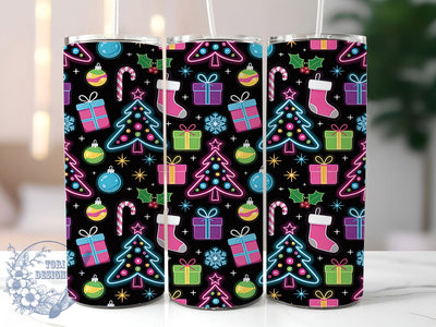 Neon Christmas Pattern 20oz Tumbler, Neon Christmas, Festive Pattern, Holiday Theme, Sublimation Wrap, 20oz Tumbler, Vibrant Aesthetic, Seasonal Design Sublimation ToriDesigns 