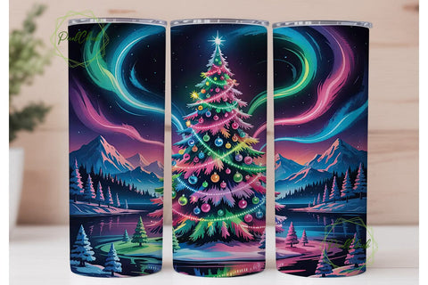 Neon Christmas Tree 20oz Tumbler Wrap Sublimation PixelChick 