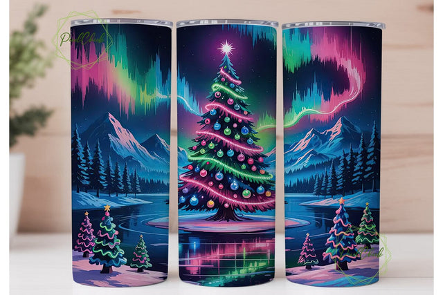 Neon Christmas Tree 20oz Tumbler Wrap Sublimation PixelChick 