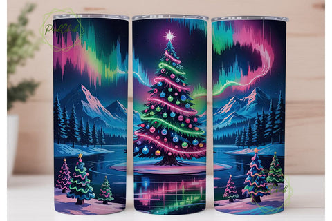 Neon Christmas Tree 20oz Tumbler Wrap Sublimation PixelChick 