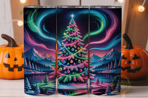 Neon Christmas Tree 20oz Tumbler Wrap Sublimation PixelChick 