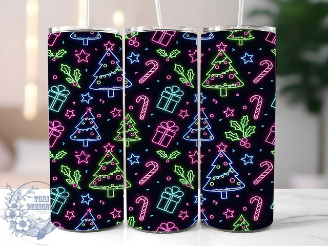 Neon Christmas Tree Tumbler, Colorful Sparkling Trees, Seamless Christmas Pattern, 20Oz Sublimation Wrap, Bright Neon Holiday Art, Festive Tree Texture, Tumbler Sublimation Sublimation ToriDesigns 