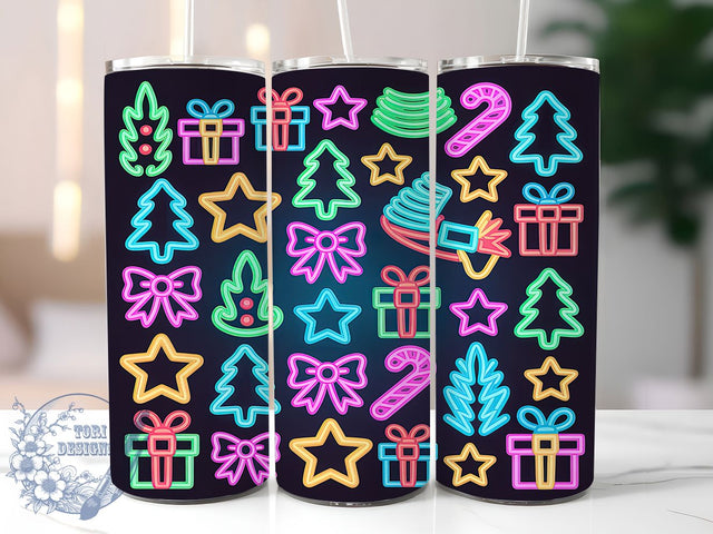 Neon Christmas Tree Tumbler, Colorful Sparkling Trees, Seamless Christmas Pattern, 20Oz Sublimation Wrap, Bright Neon Holiday Art, Festive Tree Texture, Tumbler Sublimation Sublimation ToriDesigns 