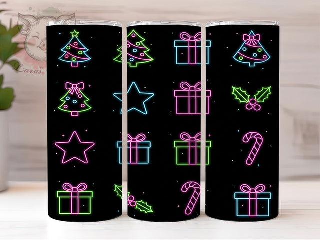 Neon Christmas Trees Tumbler, Colorful Sparkling Wrap, Seamless Holiday Design, Sublimation Cup, 20oz Skinny Tumbler, Bright Festive Drinkware, Neon Tree Style Sublimation Lara' s Designs 