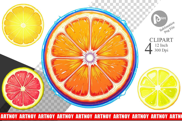 Neon Citrus Clipart Sublimation artnoy 