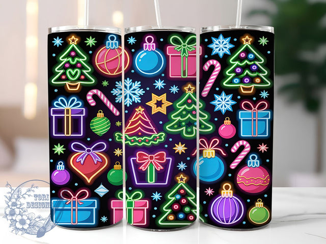 Neon Colorful Christmas Tree Tumbler, Colorful Holiday Pattern, Sparkling Tree Design, 20Oz Sublimation Wrap, Vibrant Christmas Art, Neon Holiday Texture, Tumbler Sublimation Sublimation ToriDesigns 