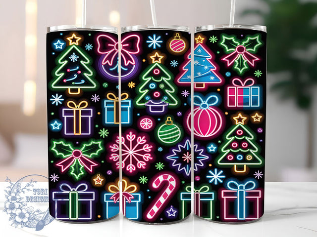 Neon Colorful Christmas Tree Tumbler, Colorful Holiday Pattern, Sparkling Tree Design, 20Oz Sublimation Wrap, Vibrant Christmas Art, Neon Holiday Texture, Tumbler Sublimation Sublimation ToriDesigns 