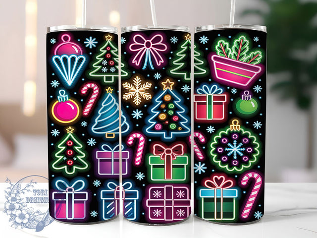 Neon Colorful Christmas Tree Tumbler, Colorful Holiday Pattern, Sparkling Tree Design, 20Oz Sublimation Wrap, Vibrant Christmas Art, Neon Holiday Texture, Tumbler Sublimation Sublimation ToriDesigns 