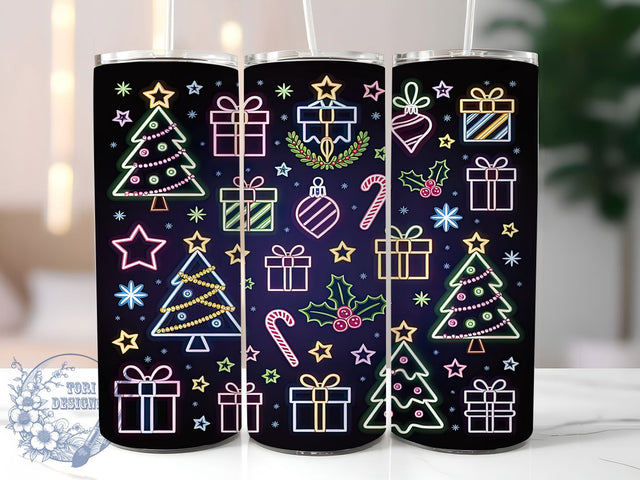 Neon Colorful Christmas Tree Tumbler, Colorful Holiday Wrap, Sparkling Tree Sublimation Design, Bright Christmas Cup, 20Oz Skinny Tumbler Wrap, Festive Neon Mug, Vibrant Holiday Design Sublimation ToriDesigns 