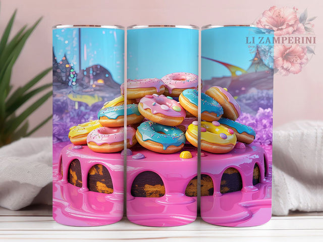 Neon Colorful Donut Tumbler, Vibrant Donut Pattern, Colorful Donut Design, 20Oz Sublimation Wrap, Glowing Donut Art, Sweet Treat Texture, Tumbler Sublimation Sublimation Li Zamperini 