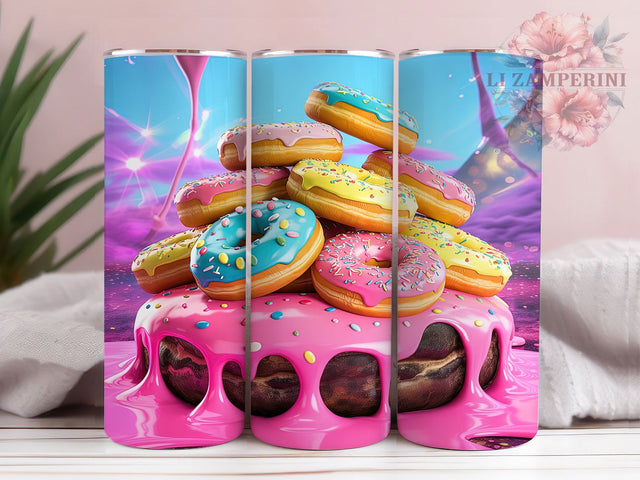 Neon Colorful Donut Tumbler, Vibrant Donut Pattern, Colorful Donut Design, 20Oz Sublimation Wrap, Glowing Donut Art, Sweet Treat Texture, Tumbler Sublimation Sublimation Li Zamperini 