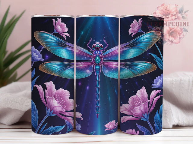 Neon Colorful Dragonfly Tumbler, Colorful Wrap, Glow Design, Sublimation Art, 20oz Tumbler, Nature Theme, Vibrant Style Sublimation Li Zamperini 