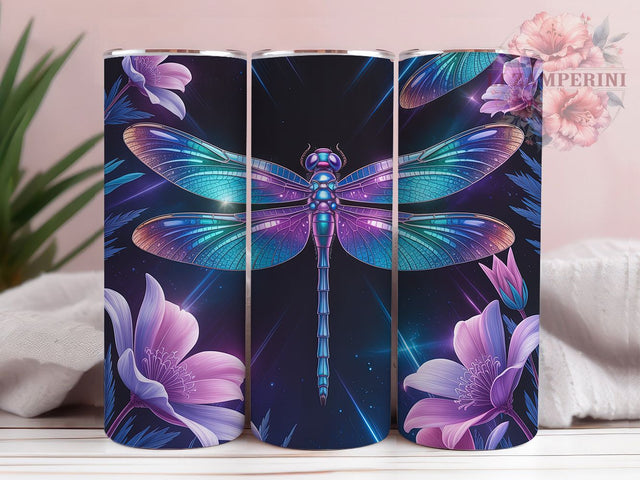 Neon Colorful Dragonfly Tumbler, Colorful Wrap, Glow Design, Sublimation Art, 20oz Tumbler, Nature Theme, Vibrant Style Sublimation Li Zamperini 