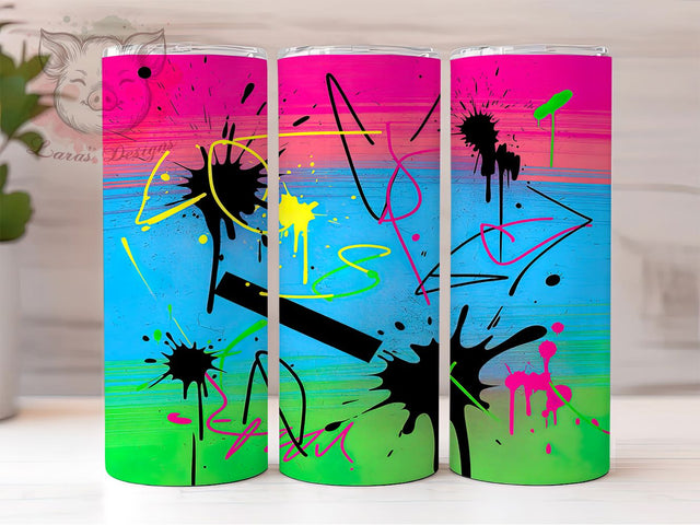 Neon Colorful Paint Splash Tumbler, Colorful Paint Pattern, Bright Neon Splatter, 20Oz Sublimation Wrap, Vibrant Paint Texture, Neon Splash Art, Tumbler Sublimation Sublimation Lara' s Designs 
