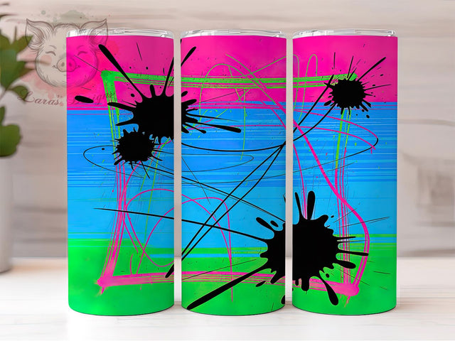 Neon Colorful Paint Splash Tumbler, Colorful Paint Pattern, Bright Neon Splatter, 20Oz Sublimation Wrap, Vibrant Paint Texture, Neon Splash Art, Tumbler Sublimation Sublimation Lara' s Designs 