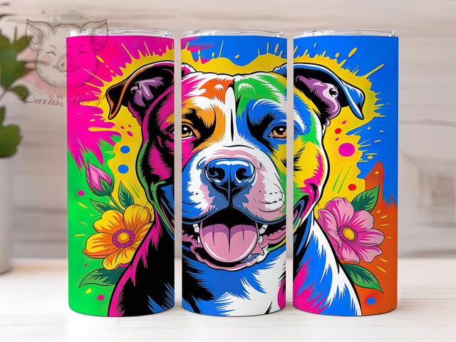 Neon Colorful Pitbull Tumbler, Colorful Dog Design, Bright Pitbull Pattern, 20Oz Sublimation Wrap, Neon Dog Art, Vibrant Pitbull Texture, Tumbler Sublimation Sublimation Lara' s Designs 