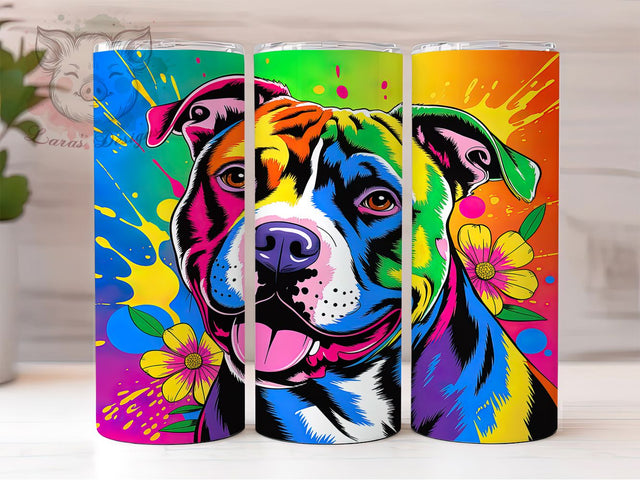 Neon Colorful Pitbull Tumbler, Colorful Dog Design, Bright Pitbull Pattern, 20Oz Sublimation Wrap, Neon Dog Art, Vibrant Pitbull Texture, Tumbler Sublimation Sublimation Lara' s Designs 