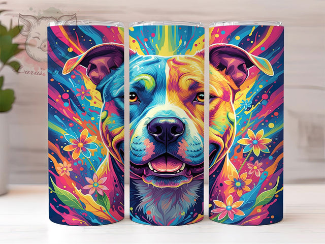 Neon Colorful Pitbull Tumbler, Colorful Dog Design, Bright Pitbull Pattern, 20Oz Sublimation Wrap, Neon Dog Art, Vibrant Pitbull Texture, Tumbler Sublimation Sublimation Lara' s Designs 