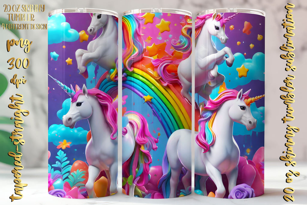 Neon Colors Unicorn Design 20 Oz Skinny Tumbler Wraps Png - So Fontsy