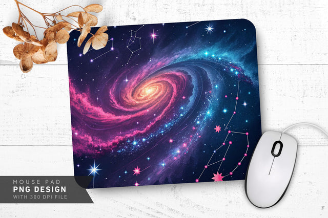 Neon Cosmic Galaxy Mouse Pad PNG Design Sublimation Regulrcrative 