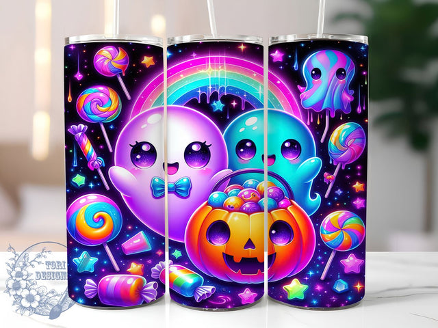 Neon Cute Spooky Ghost Tumbler Wrap, Cute Spooky Wrap, Halloween 20Oz Design, Bright Ghost Cup Wrap, Kawaii Halloween Drinkware, Spooky Neon Tumbler, Glow Ghost Mug Design Sublimation ToriDesigns 