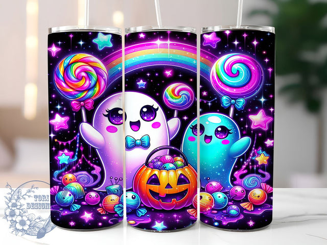 Neon Cute Spooky Ghost Tumbler Wrap, Cute Spooky Wrap, Halloween 20Oz Design, Bright Ghost Cup Wrap, Kawaii Halloween Drinkware, Spooky Neon Tumbler, Glow Ghost Mug Design Sublimation ToriDesigns 