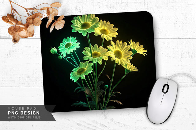 Neon Daisies in Yellow and Green Mouse Pad PNG Design Sublimation Regulrcrative 