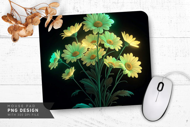 Neon Daisies in Yellow and Green Mouse Pad PNG Design Sublimation Regulrcrative 